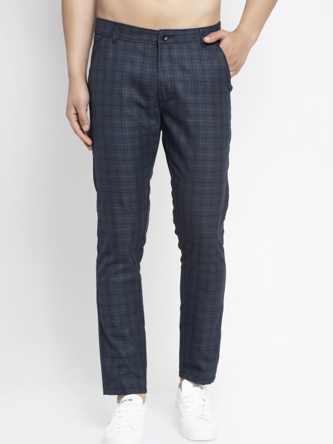 

JAINISH Men Charcoal Black Slim Fit Checked Regular Trousers