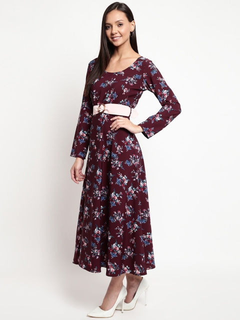 

Mayra Women Maroon Printed Fit and Flare Dress