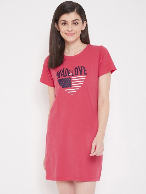 

Clovia Pink Pure Cotton Printed Sleep Shirt