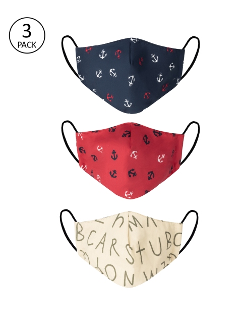 VEA Kids Pack Of 3 Printed 3-Ply Reusable Face Masks, Red