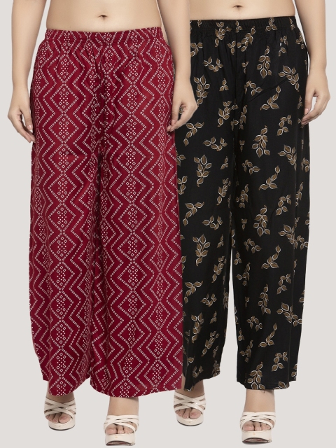 

KLOTTHE Women Pack Of 2 Red & Black Printed Straight Palazzos