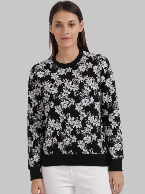 

Parx Women Black & Off-White Floral Printed Sweatshirt