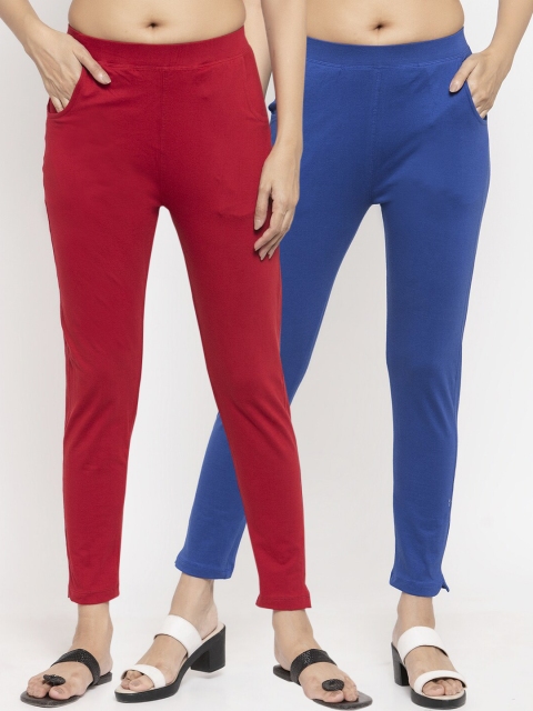 

NEUDIS Women Pack of 2 Solid Ankle Length Leggings, Blue
