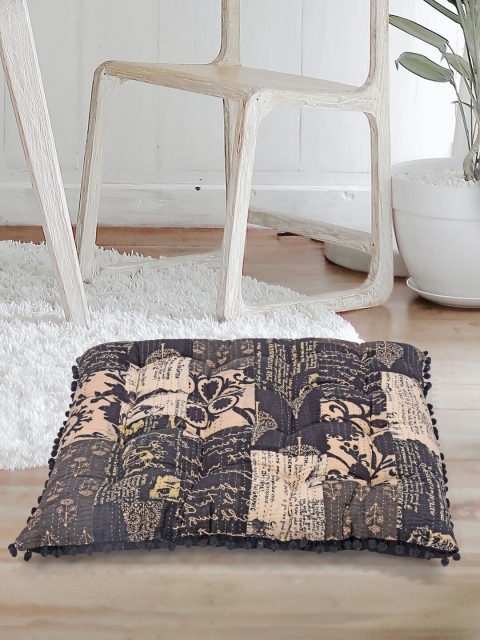 

Tistabene Black & Beige Printed Patchwork Square Floor Cushion Gaddi