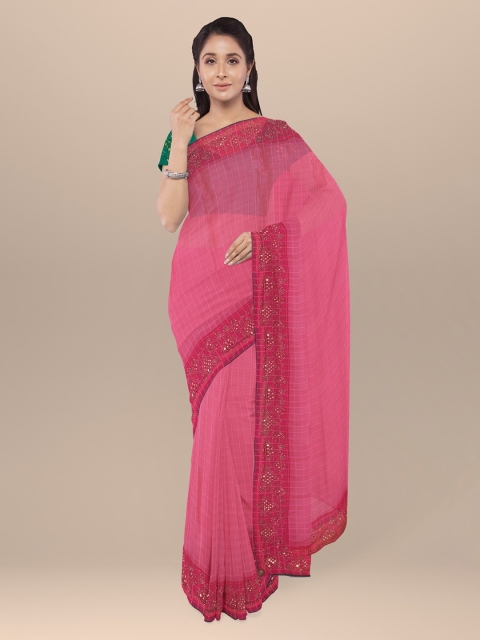 

KLM Fashion Mall Pink Checked Saree