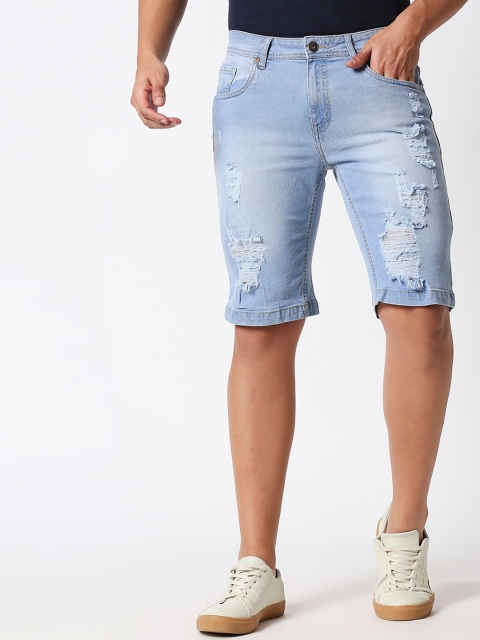 

High Star Men Blue Washed Slim Fit Denim Shorts