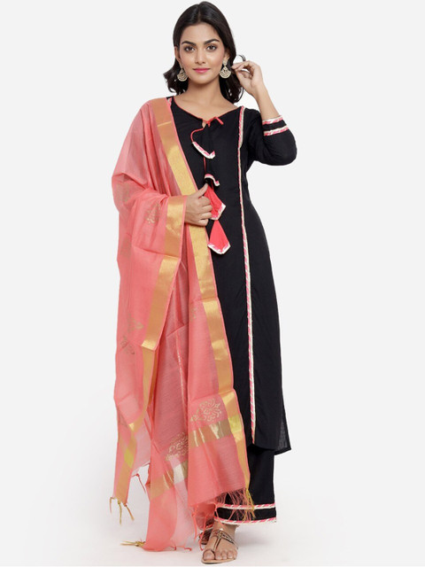

Indi INSIDE Women Black & Pink Solid Kurta with Palazzos & Dupatta