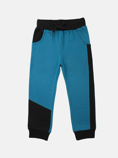 

YK Boys Turquoise Blue & Black Colourblocked Slim-Fit Joggers