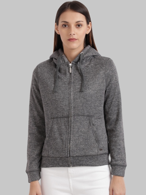

Parx Women Grey Solid Hooded Sweatshirt