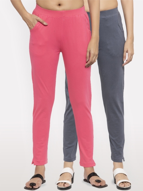 

NEUDIS Women Pack Of 2 Solid Ankle-Length Leggings, Pink