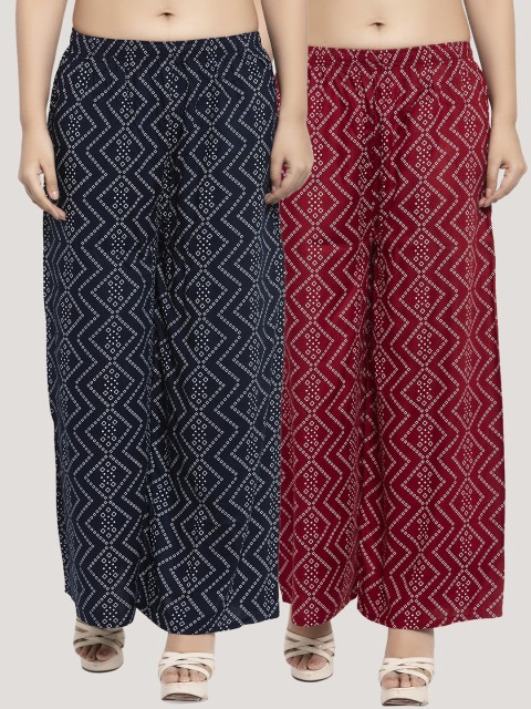 

KLOTTHE Women Pack Of 2 Black & Red Printed Straight Palazzos