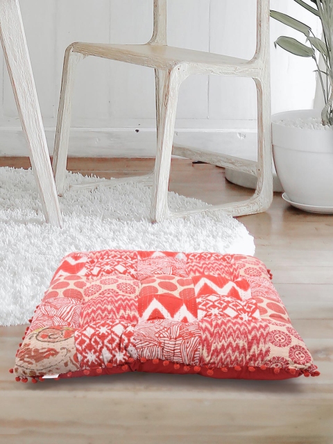 

Tistabene Red & White Printed Patchwork Square Handloom Gaddi