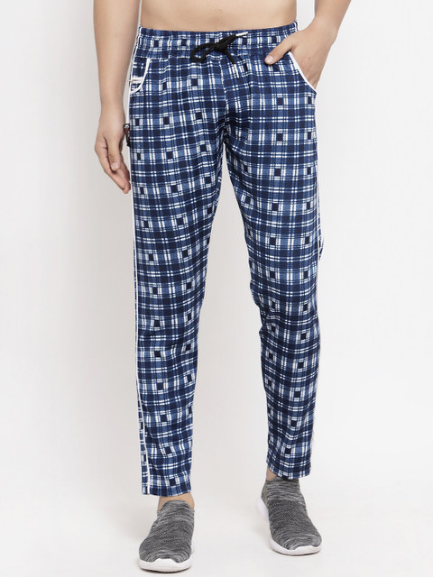 

KLOTTHE Men Blue & White Checked Rapid-Dry Track Pants
