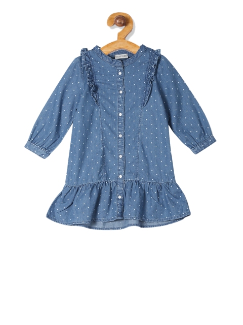 Cherokee Girls Blue & White Polka Dot Printed Ruffled Tunic