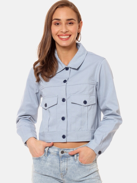 

Campus Sutra Women Blue Solid Windcheater Denim Jacket