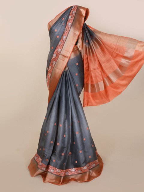 

Pothys Grey Embroidered Jute Silk Saree