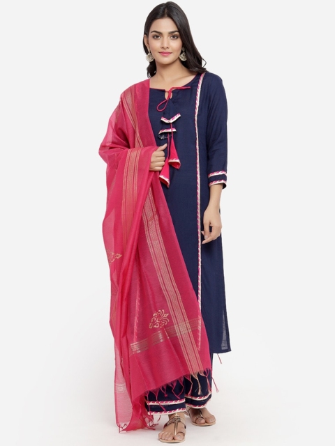 

Indi INSIDE Women Navy Blue & Pink Solid Kurti with Palazzos & Dupatta