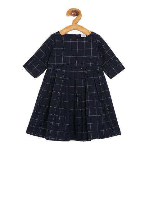 

Aomi Girls Navy Blue Checked A-Line Dress