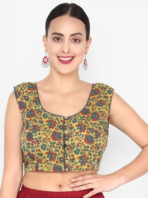 

Molcha Green & Red Ajrak Printed Saree Blouse