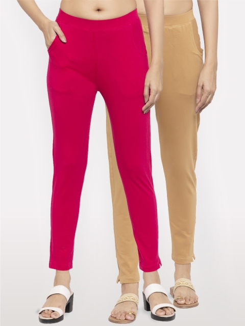 

NEUDIS Women Pack of 2 Solid Ankle Length Leggings, Magenta