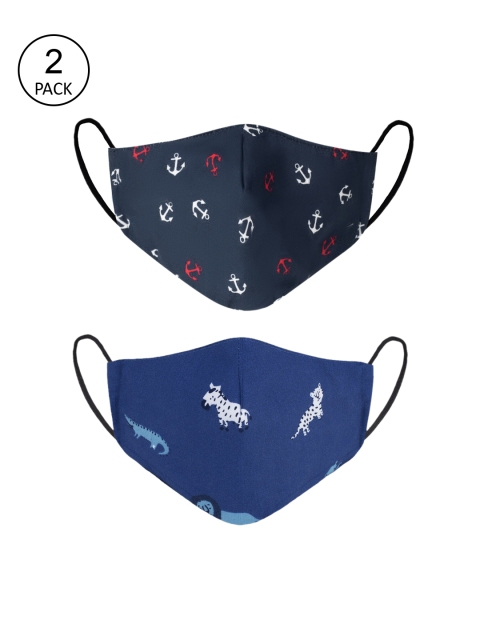 

VEA Kids Pack of 2 Navy-Blue & White Printed 3-Ply Reusable Cloth Masks