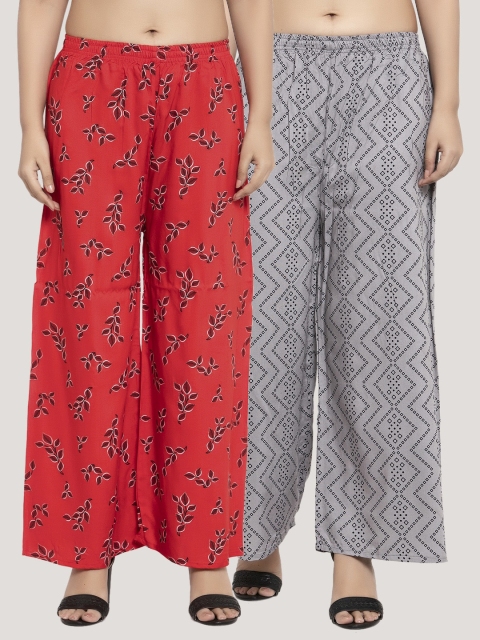 

KLOTTHE Women Red & Grey Set of 2 Printed Straight Palazzos