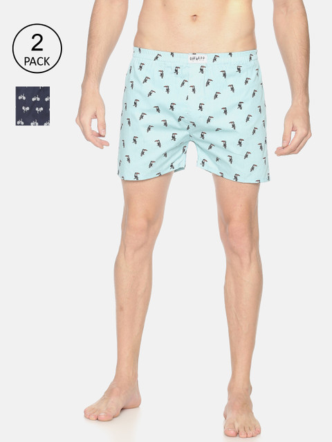 

SHOWOFF Men Pack Of 2 Navy Blue & Turquoise Blue Printed Boxer SB99-SB100