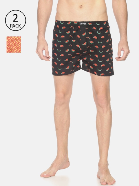 

SHOWOFF Men Pack Of 2 Printed Pure Cotton Boxers, Black