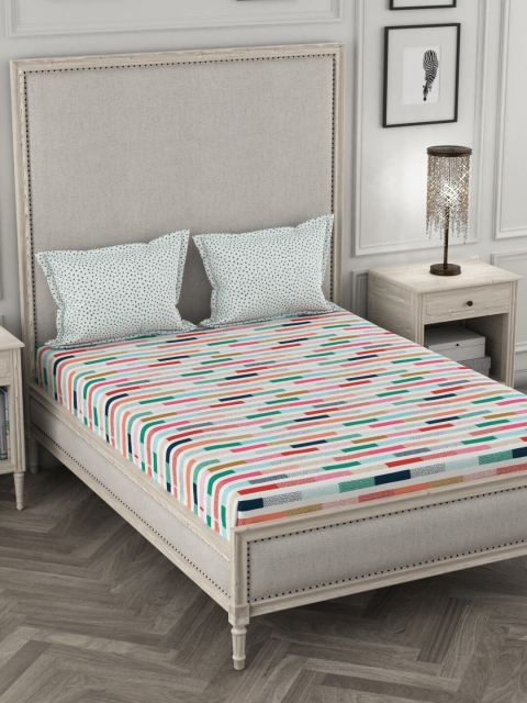 

Portico New York Multicoloured Striped 144 TC Cotton 1 King Bedsheet with 2 Pillow Covers, Multi
