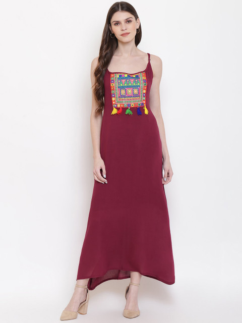 

Mayra Women Maroon Solid Maxi Dress