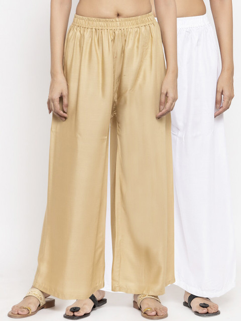 

NEUDIS Women Pack Of 2 Solid Flared Palazzos, White