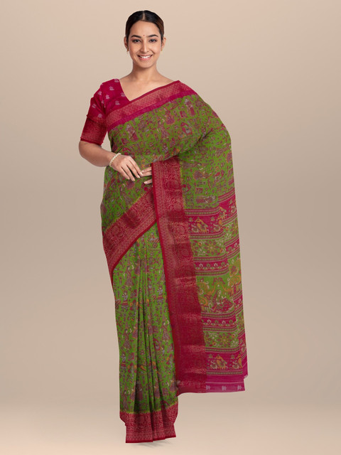 

KLM Fashion Mall Green & Pink Art Silk Printed Saree