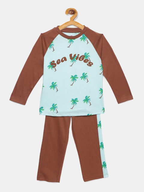 

ventra Girls Blue & Brown Printed Night suit
