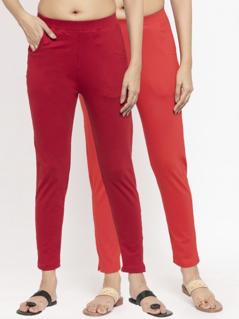 

NEUDIS Women Pack Of 2 Solid Ankle-Length Leggings, Maroon