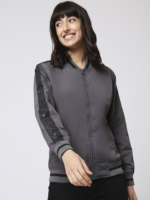 

Bewakoof Women Grey & Black Solid Bomber