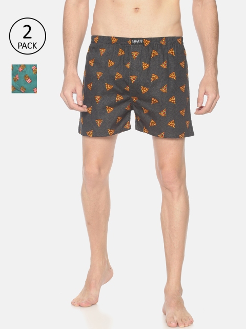 

SHOWOFF Men Pack Of 2 Green & Grey Printed Pure Cotton Boxers SB97-SB98