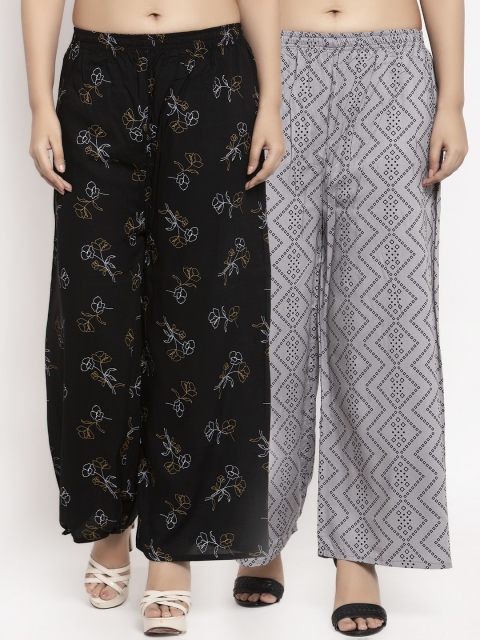 

KLOTTHE Women Pack Of 2 Black & Grey Printed Flared Palazzos