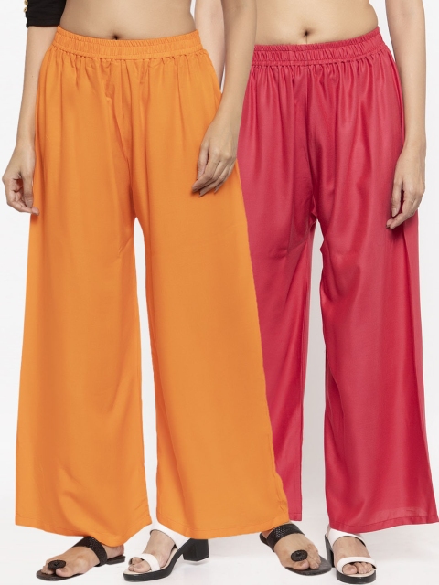 

NEUDIS Women Pack Of 2 Orange & Pink Solid Flared Palazzos