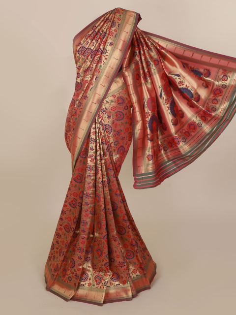 

Pothys Peach-Coloured Woven Design Jute Silk Saree