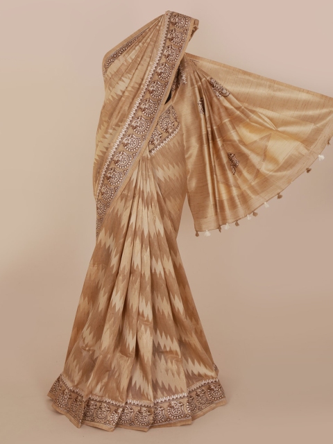 

Pothys Cream-Coloured Printed Jute Silk Saree