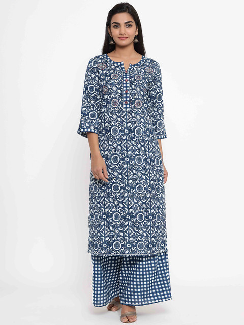 

PIROH Women Blue Printed Kurta with Palazzos
