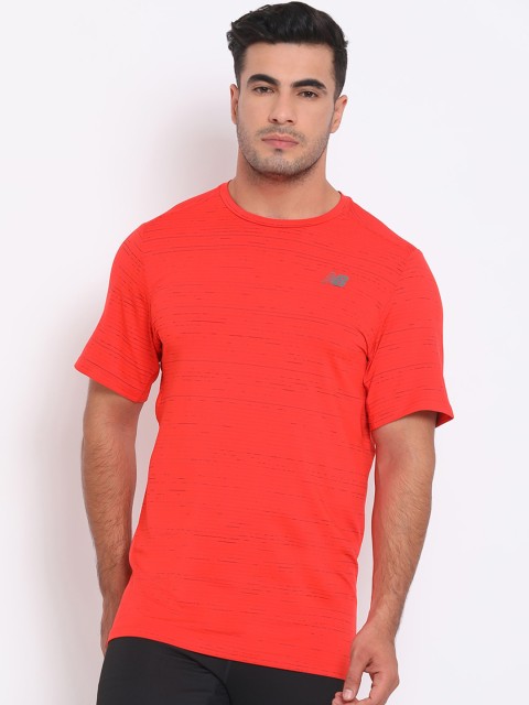 

New Balance Men Red Solid Round Neck T-shirt