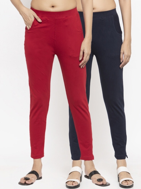 

NEUDIS Women Pack Of 2 Solid Ankle-Length Leggings, Maroon