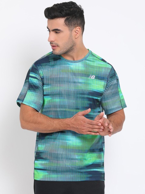 

New Balance Men Blue Striped Round Neck T-shirt