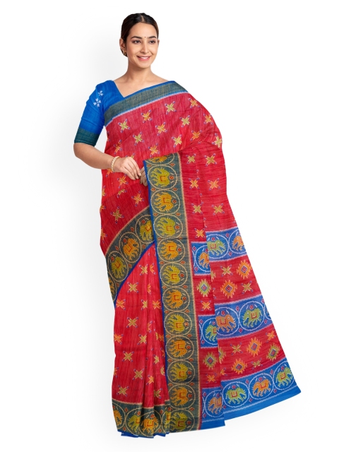 

KLM Fashion Mall Red & Blue Art Silk Printed Saree
