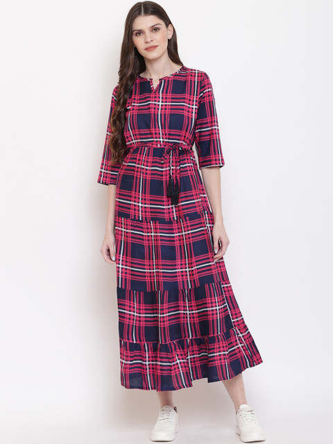 

Mayra Women Pink Checked Fit and Flare Dress