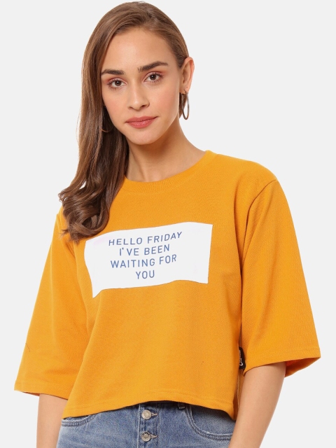 

Campus Sutra Women Mustard Yellow Printed Sweatshirt