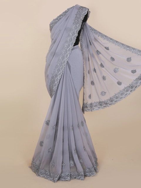 

Pothys Grey Embroidered Pure Georgette Saree