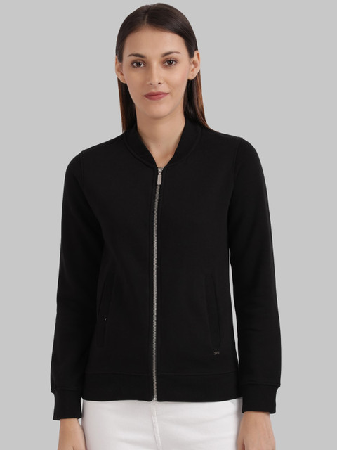 

Parx Women Black Solid Front-Open Sweatshirt