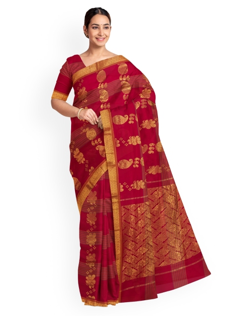 

KLM Fashion Mall Red & Gold-Toned Silk Blend Woven Design Saree